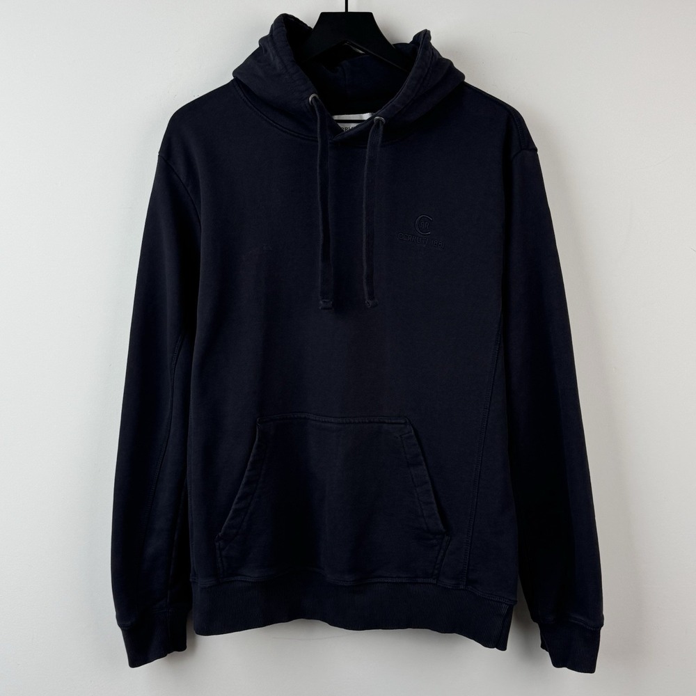 Cerruti‎ 1881 Hoodie Mens L Navy Blue Embroidered Crest Logo Cotton Sweatshirt
